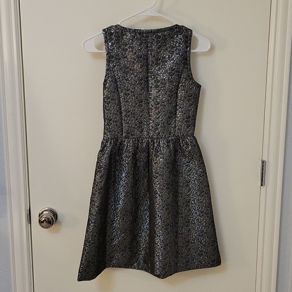 3/$30 FRENCHI Retro Rockabilly Gunmetal Brocade Fit & Flare Pullover Dress - Picture 4 of 8